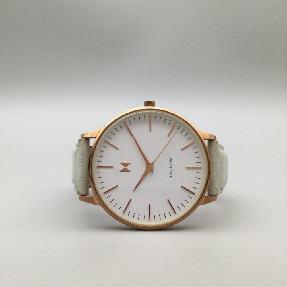 MVMT Boulevard Watch Women 38mm Rose Gold Tone White Leather Band New Battery - Picture 5 of 16